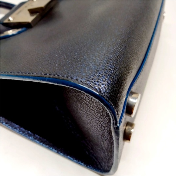 Auth Jimmy Choo Mini Metallic Blue Leather 2way Crossbody Top Handle Riley Bag - Picture 6 of 9